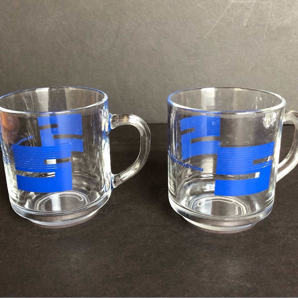 Vintage Luminarc Glass Mug Cup Saarman Construction Logo France Set of 2